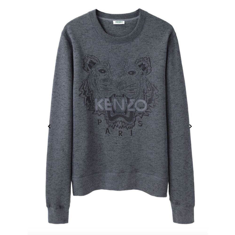 KENZO Paris Tiger Melange Sweatshirt Heathered Gray Cotton Embroidered Unisex M